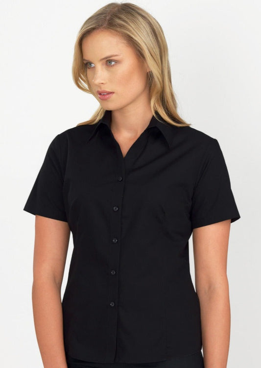 John Kevin Style 102 Black Womens Short Sleeve Poplin