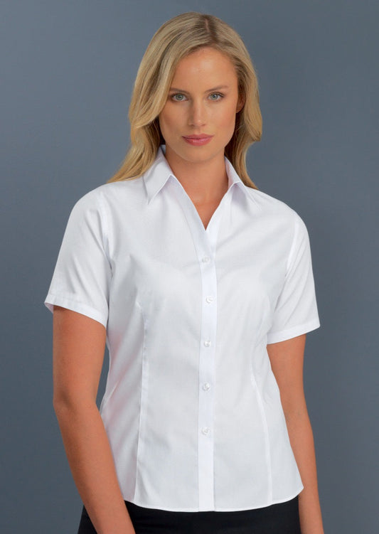 John Kevin Style 102 White - Womens Short Sleeve Poplin