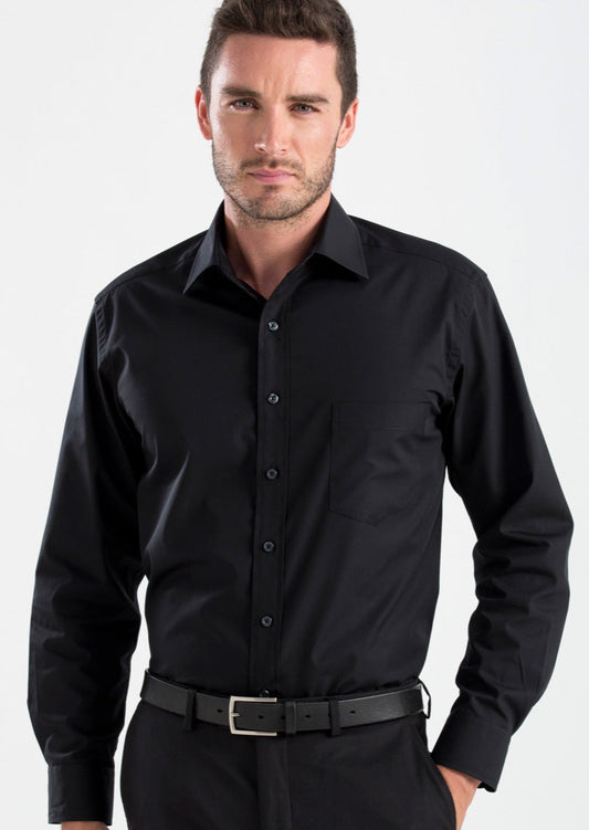 John Kevin Style 200 Black Mens Long Sleeve Poplin