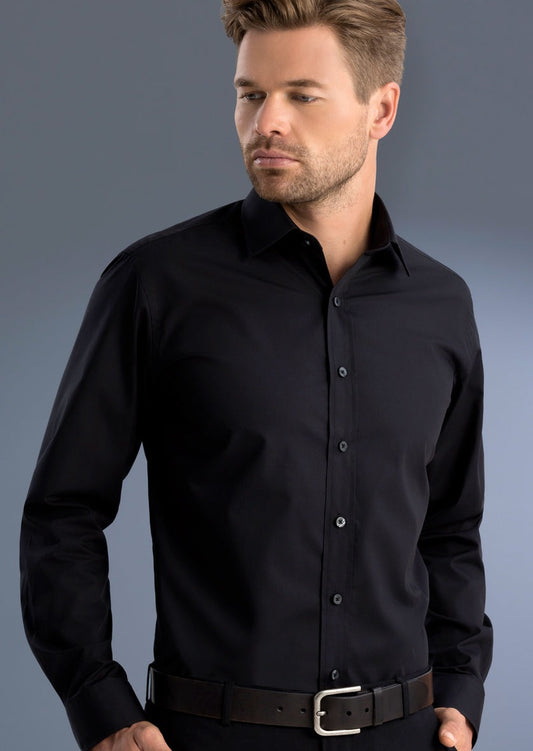 John Kevin Style 800 Black Mens Slim Fit Long Sleeve Poplin
