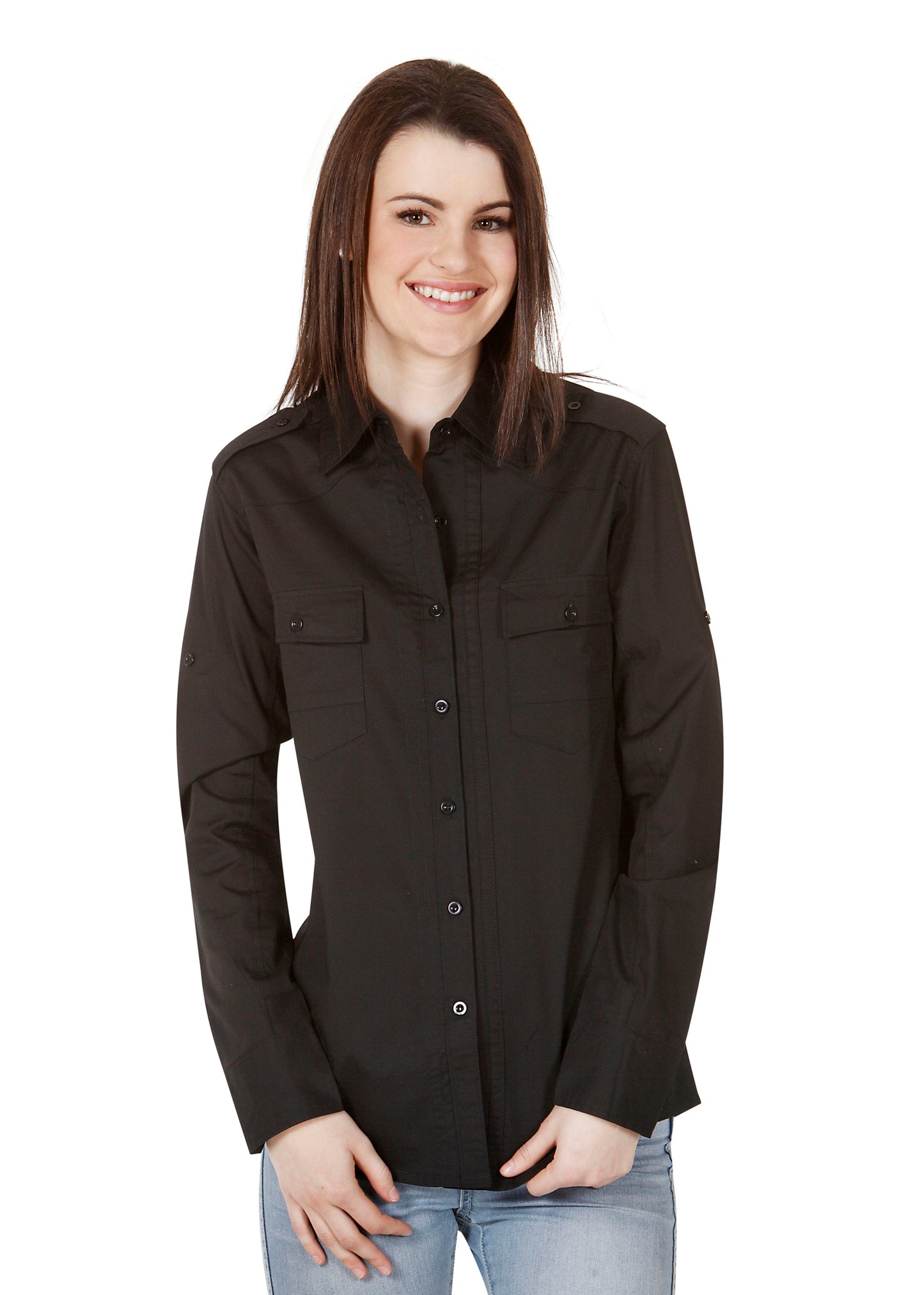 Blue Whale Ladies Cotton Twill Bar Shirt Long Sleeve