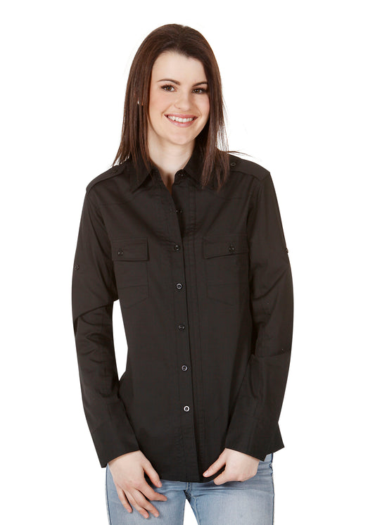 Blue Whale Ladies Cotton Twill Bar Shirt Long Sleeve