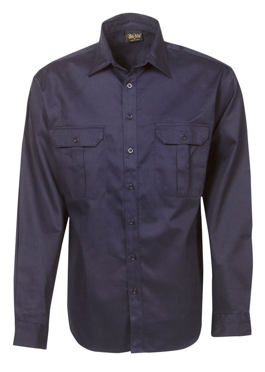 Blue Whale Mens Cotton Drill Work Shirt Long Sleeve