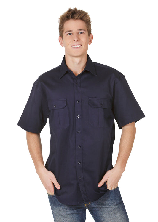 Blue Whale Mens Cotton Drill Work Shirt Short Sleeve