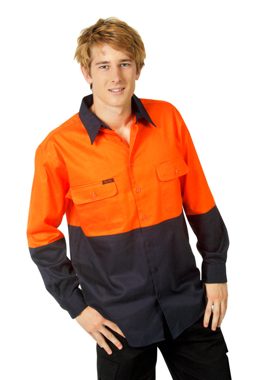 Blue Whale Unisex High Vis 190GSM Cotton Drill Shirt Long Sleeve