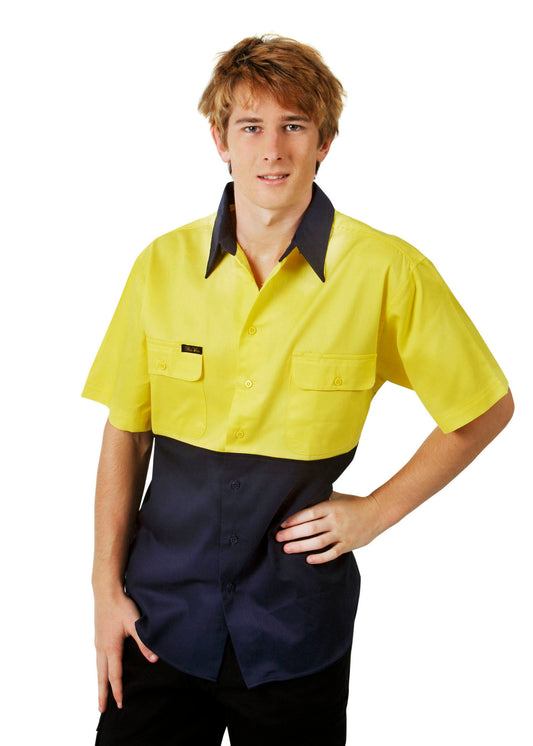 Blue Whale Unisex High Vis 190GSM Cotton Drill Shirt Short Sleeve