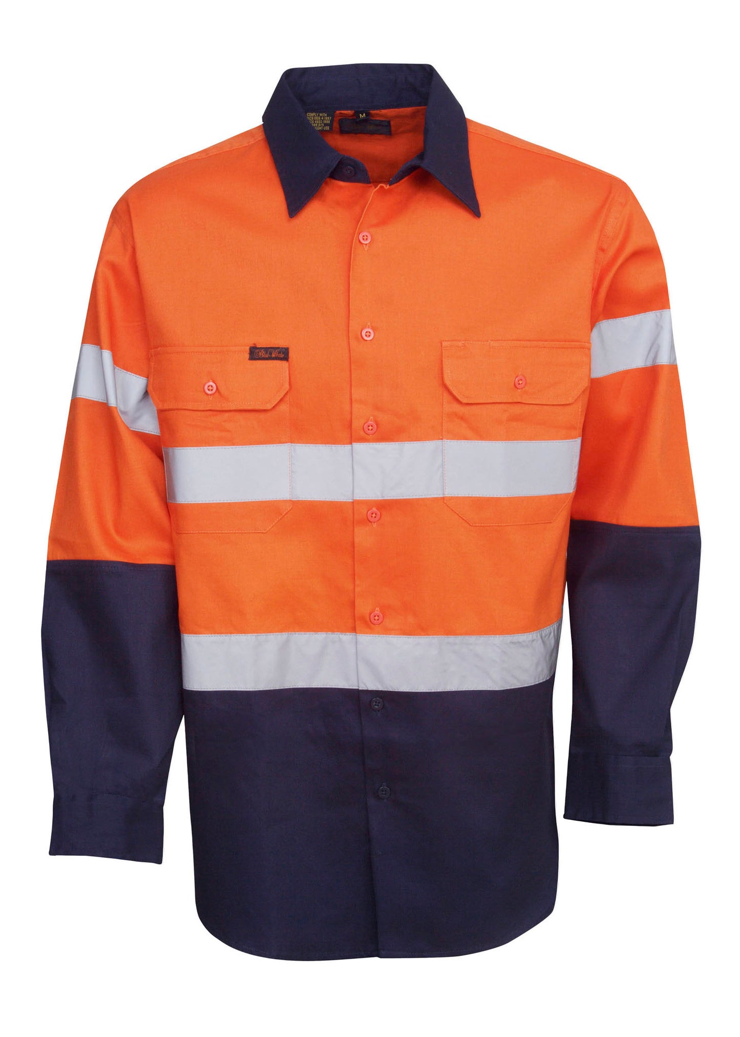 Blue Whale Unisex High Vis 190GSM Cotton Drill Shirt Long Sleeve Reflective Tape