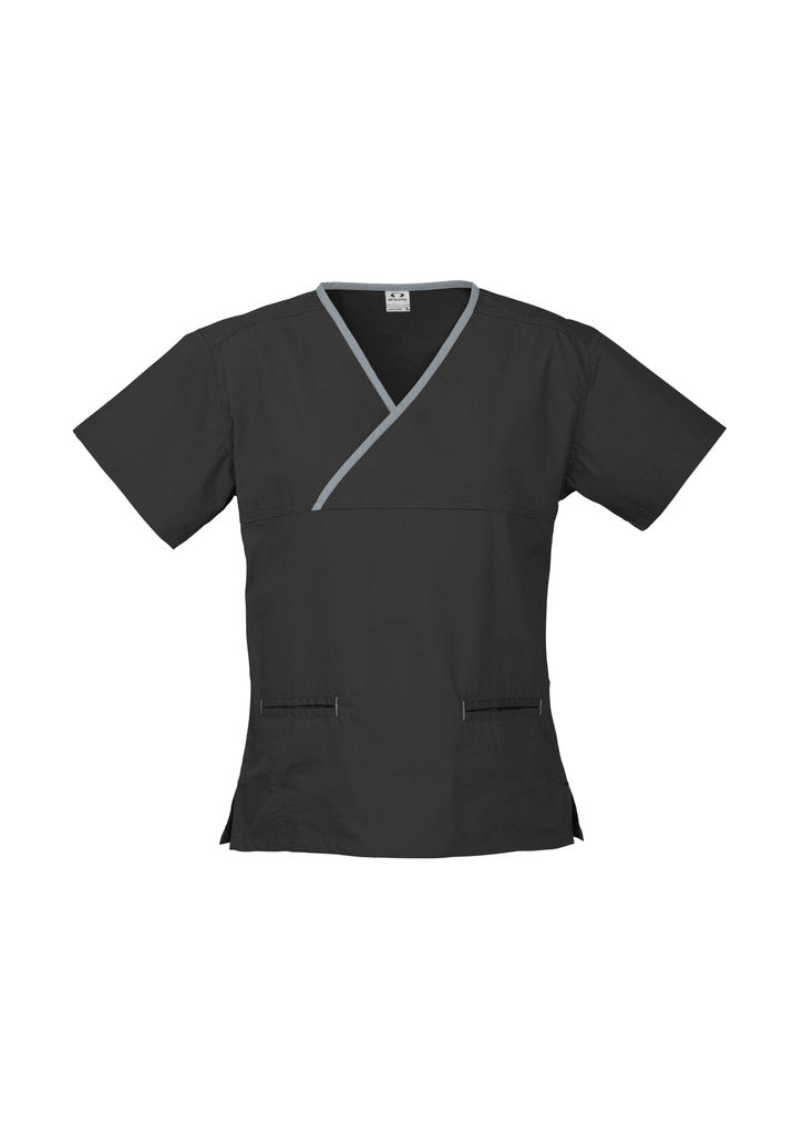 Biz Collection Ladies Contrast Crossover Scrubs Top