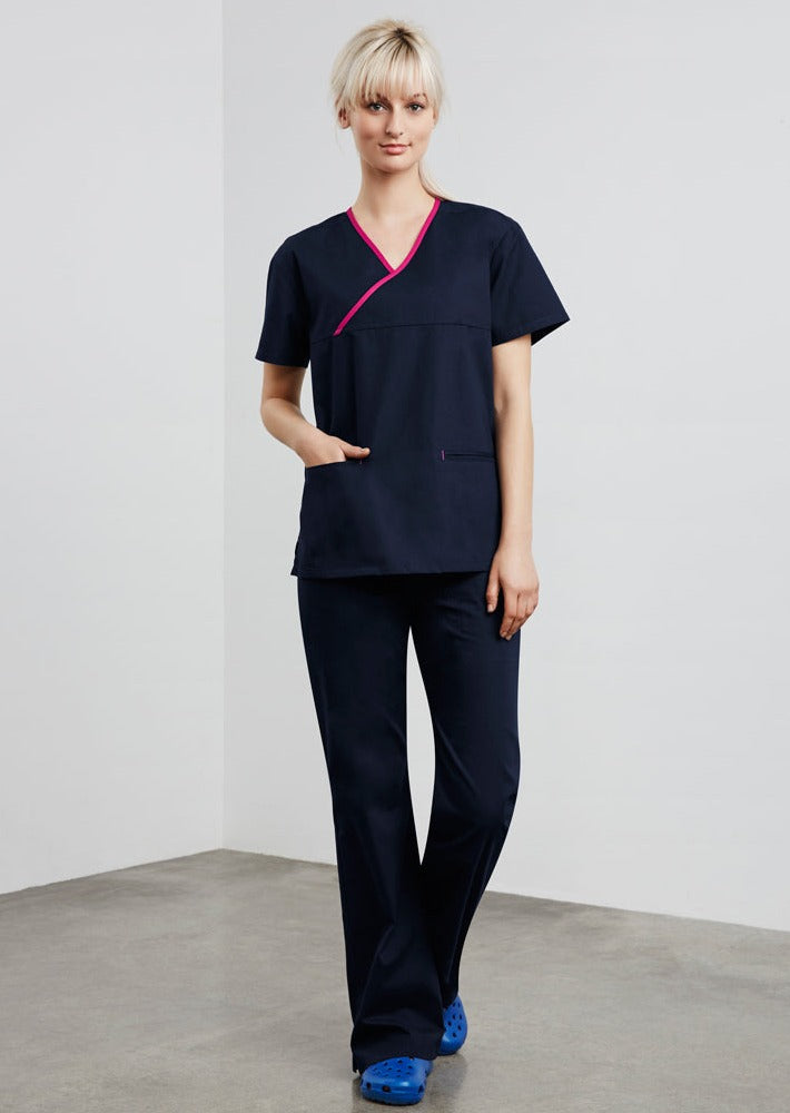 Biz Collection Ladies Contrast Crossover Scrubs Top