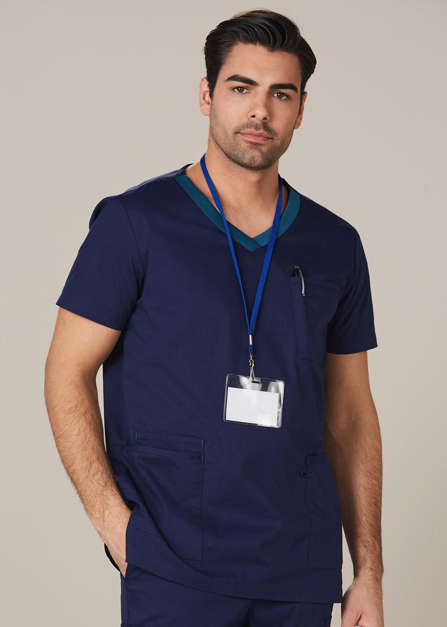 Winning Spirit Mens V-Neck Contrast Trim Scrub Top