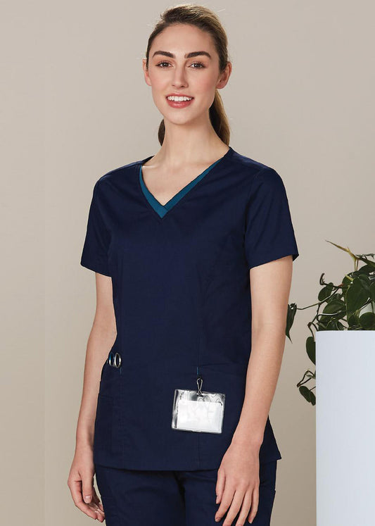 Winning Spirit Ladies V-Neck Contrast Trim Scrub Top