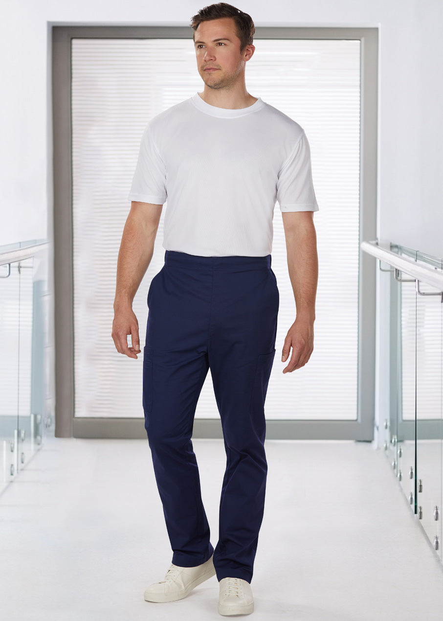 Winning Spirit Mens Semi-Elastic Waist Tie Solid Colour Scrub Pants