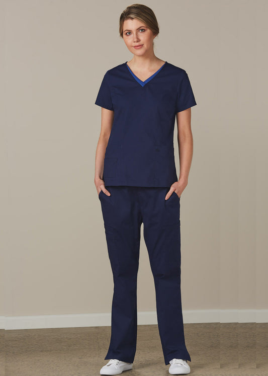 Winning Spirit Ladies Semi-Elastic Waist Tie Solid Colour Scrub Pants