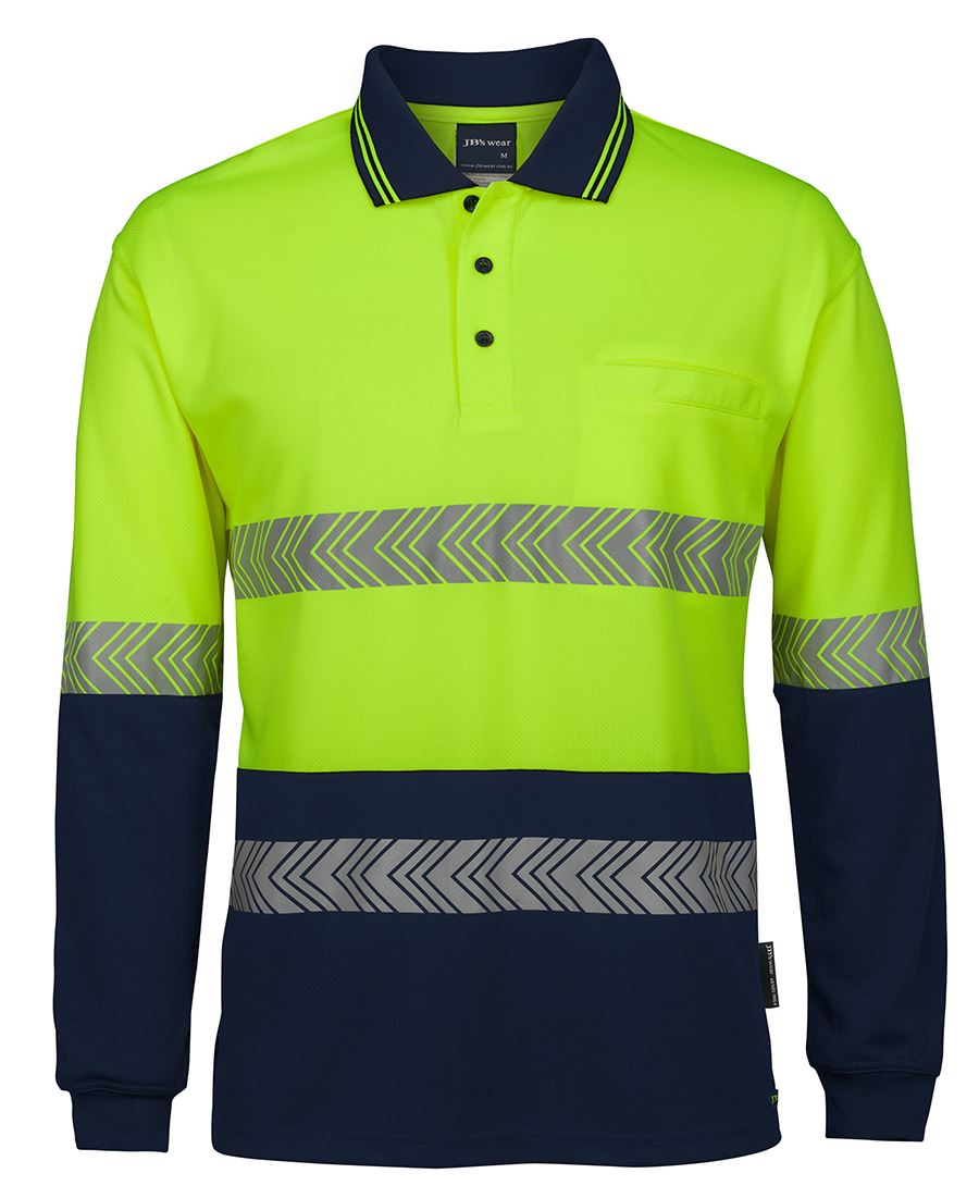 JBs Wear Hi Vis Segmented Tape Long Sleeve Polo