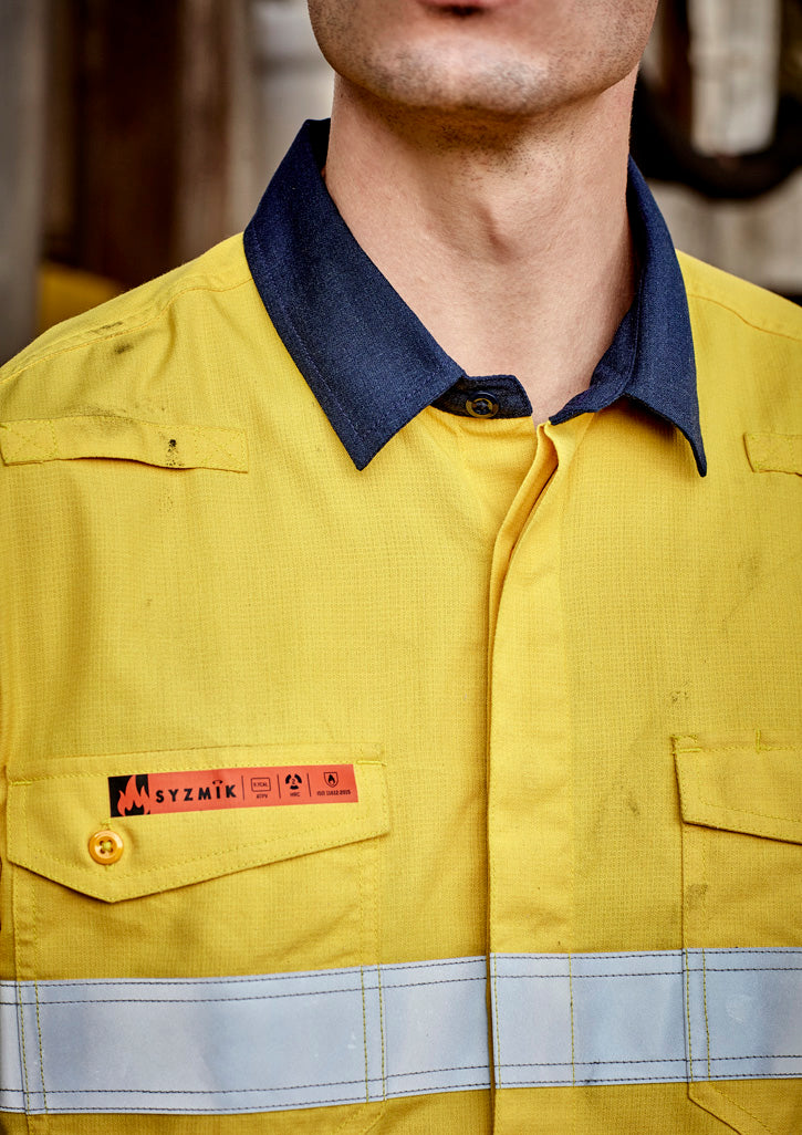 Syzmik Mens Orange Flame Lightweight Ripstop Shirt - Hoop Taped