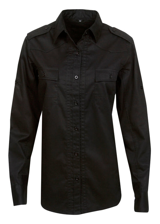 Blue Whale Ladies Cotton Twill Bar Shirt Long Sleeve