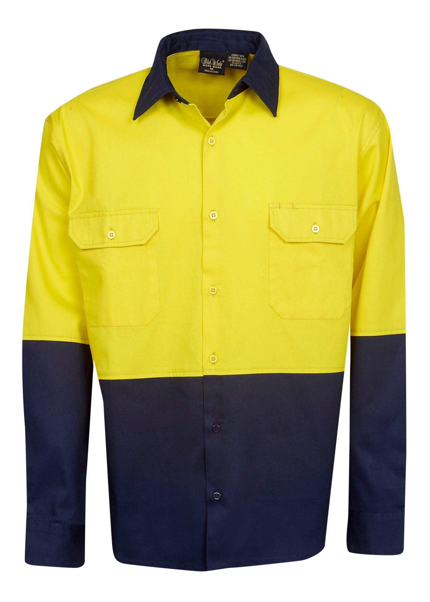 Blue Whale Unisex High Vis 190GSM Cotton Drill Shirt Long Sleeve