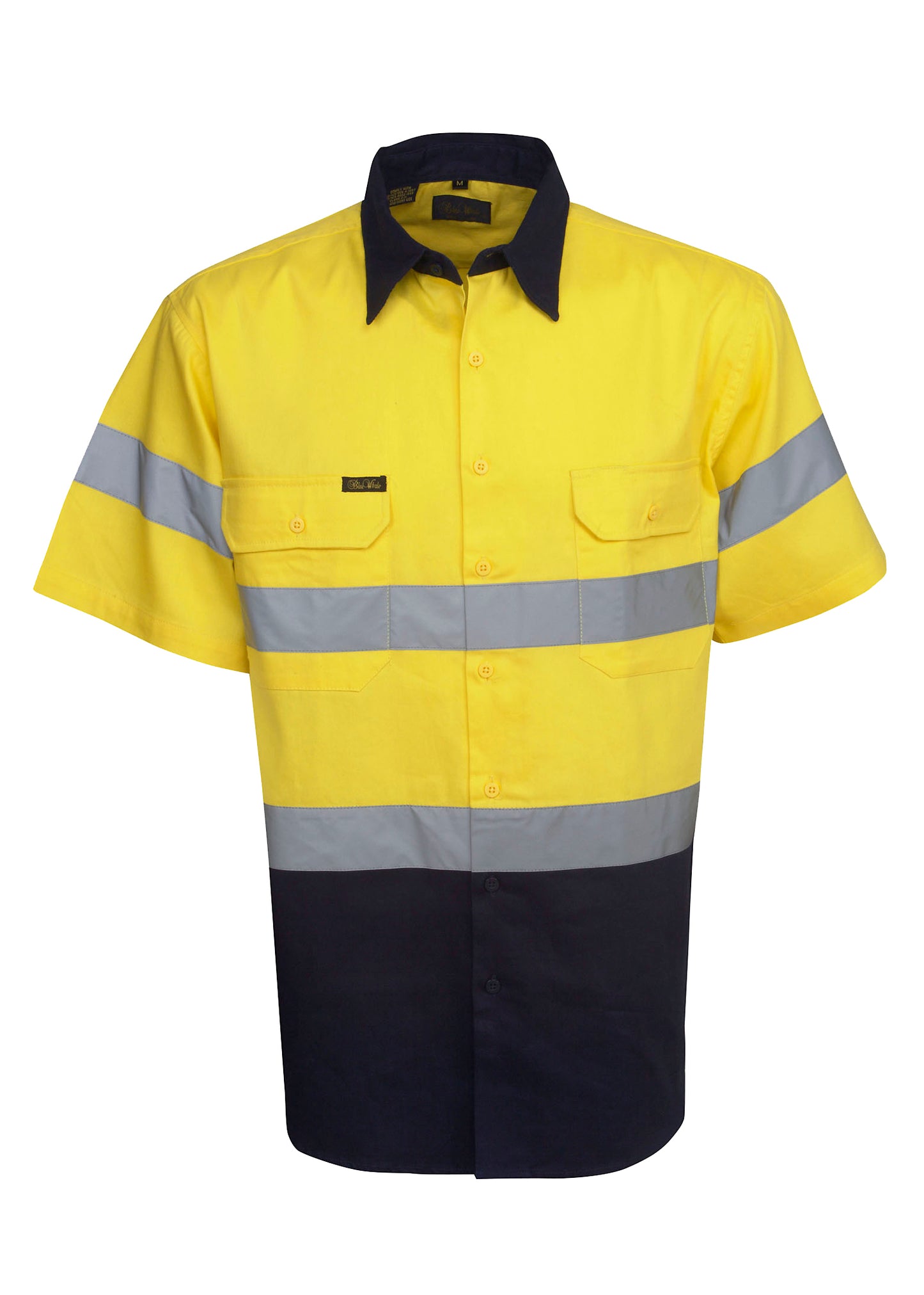 Blue Whale Unisex High Vis 190GSM Cotton Drill Shirt Short Sleeve Reflective Tape