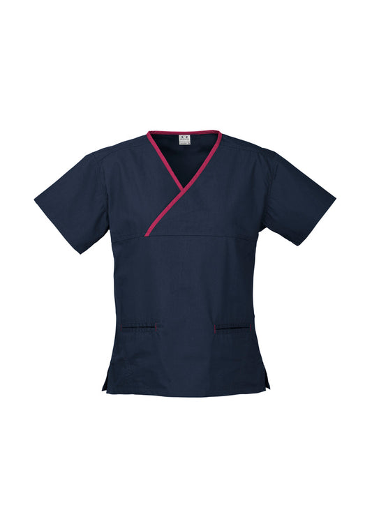 Biz Collection Ladies Contrast Crossover Scrubs Top
