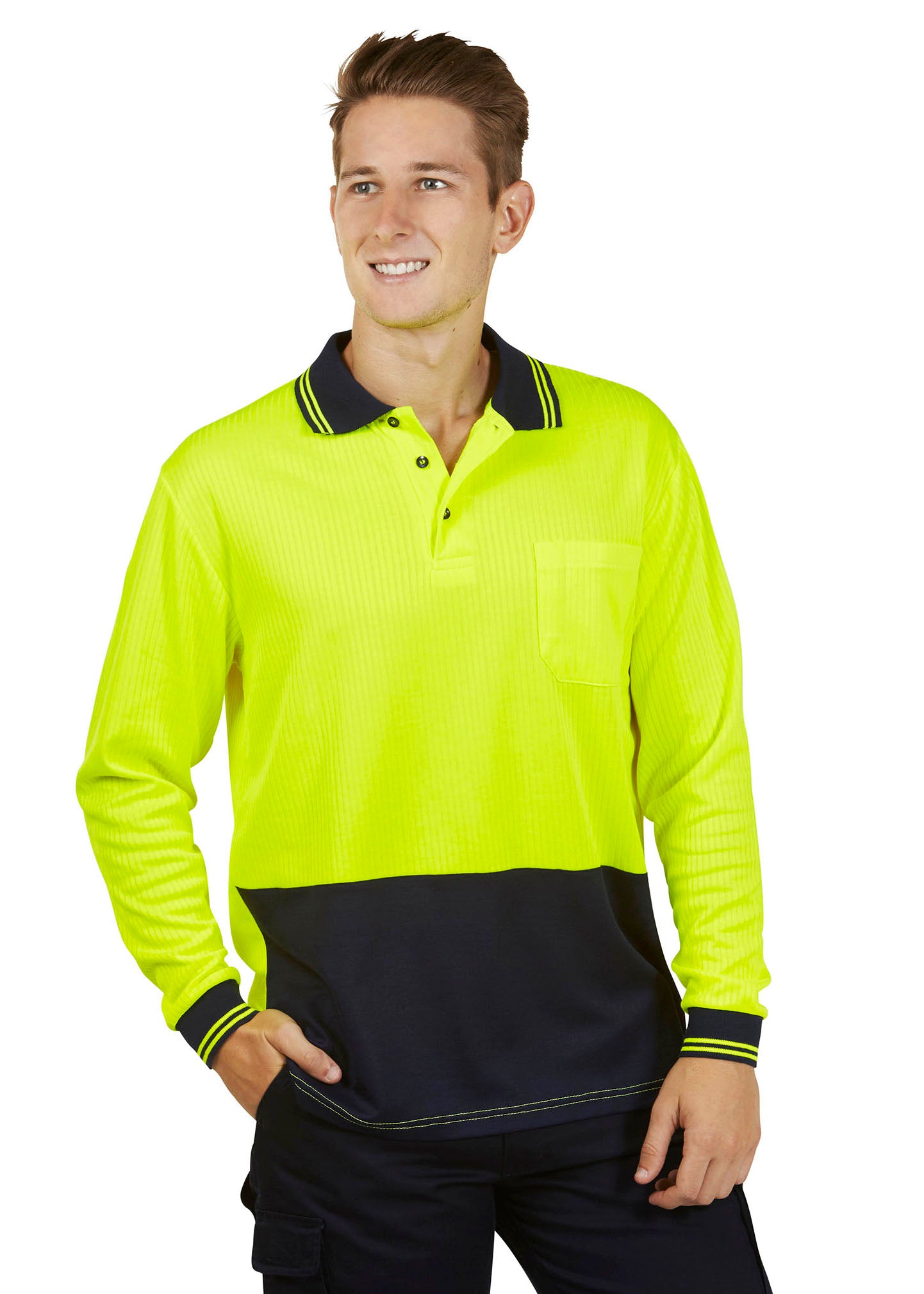 Blue Whale Unisex Hi Vis Needle Cotton Back Polo Long Sleeve